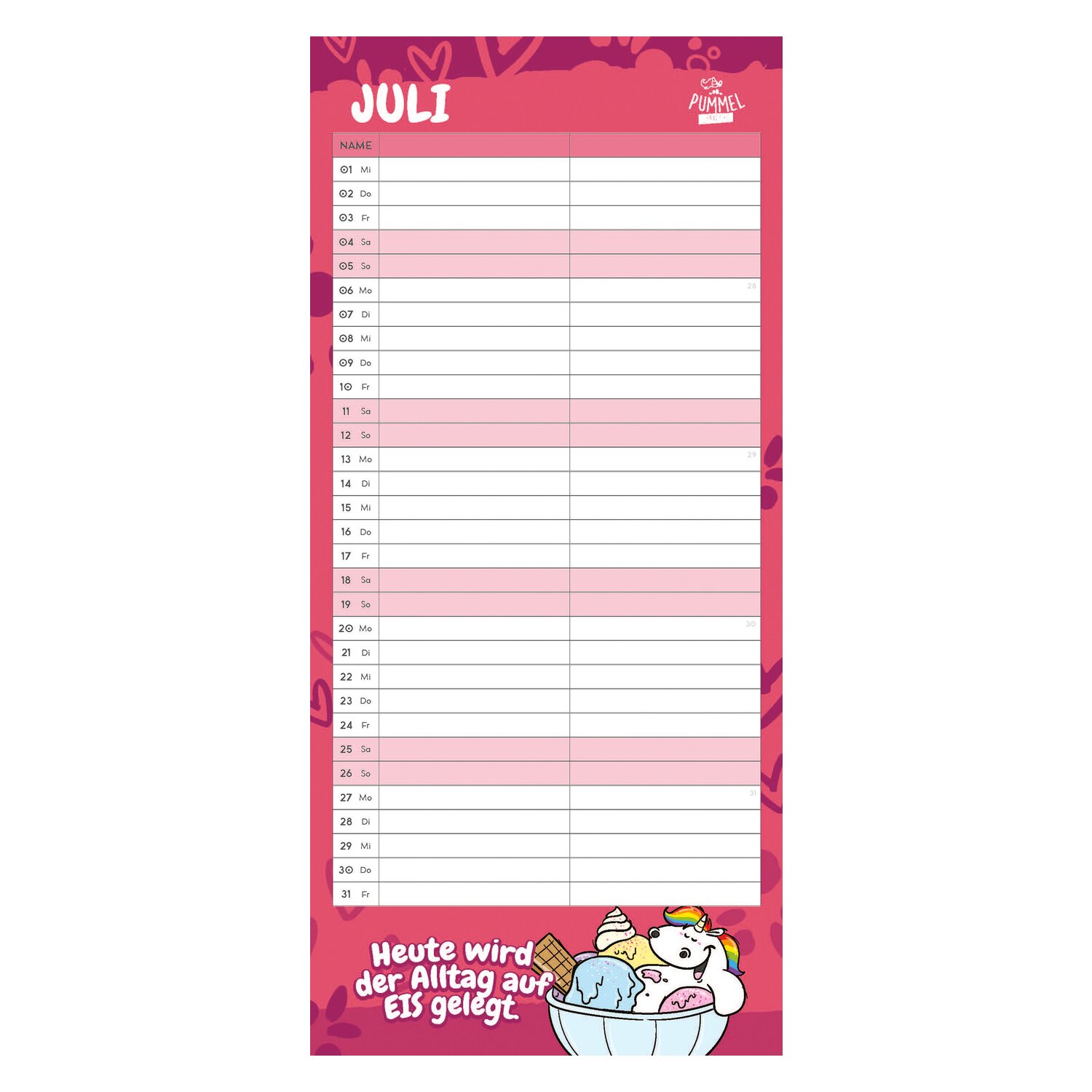 Wandkalender PUMMELEINHORN für Zwei – Ansicht 3