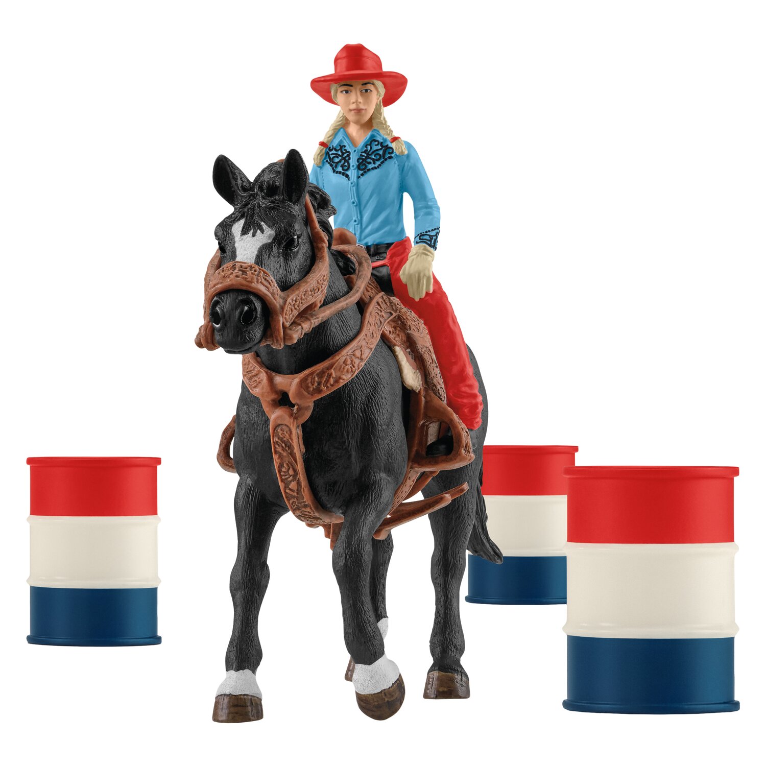 Schleich Farm World Barrel Racing mit Cowgirl – Ansicht 1