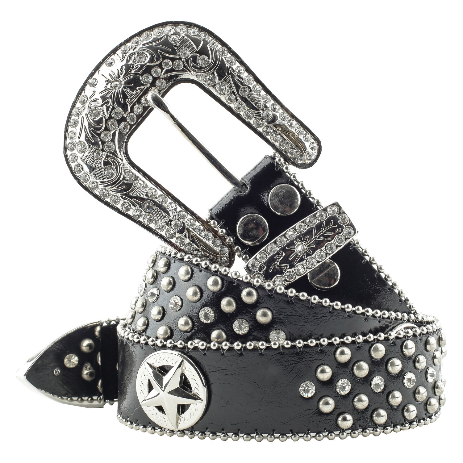 STARS & STRIPES Gürtel mit Glitzer, Nieten und Conchos – Ansicht 1