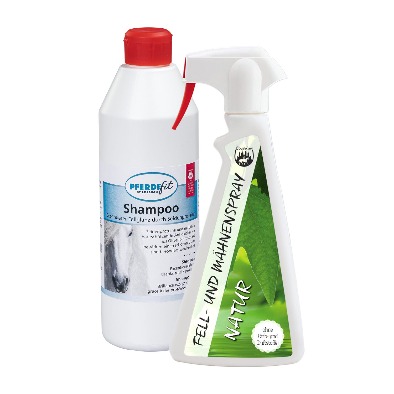 PFERDEfit by Loesdau Set Mähnen und Fellpflege - Shampoo und Mähnenspray Naturell – Ansicht 1