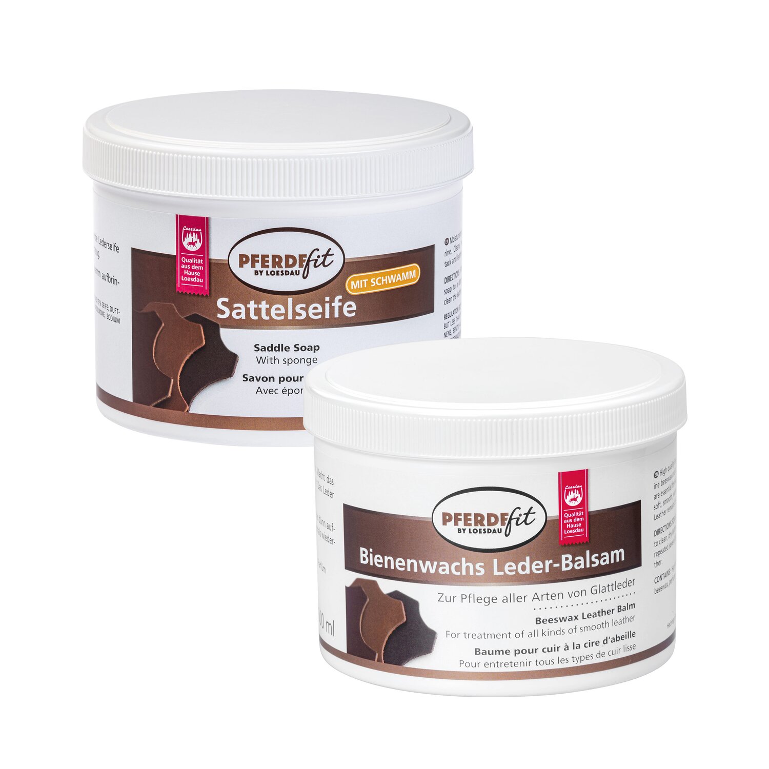 PFERDEfit by Loesdau Set Leder - Bienenwachs-Lederbalsam und Sattelseife mit Schwamm – Ansicht 1