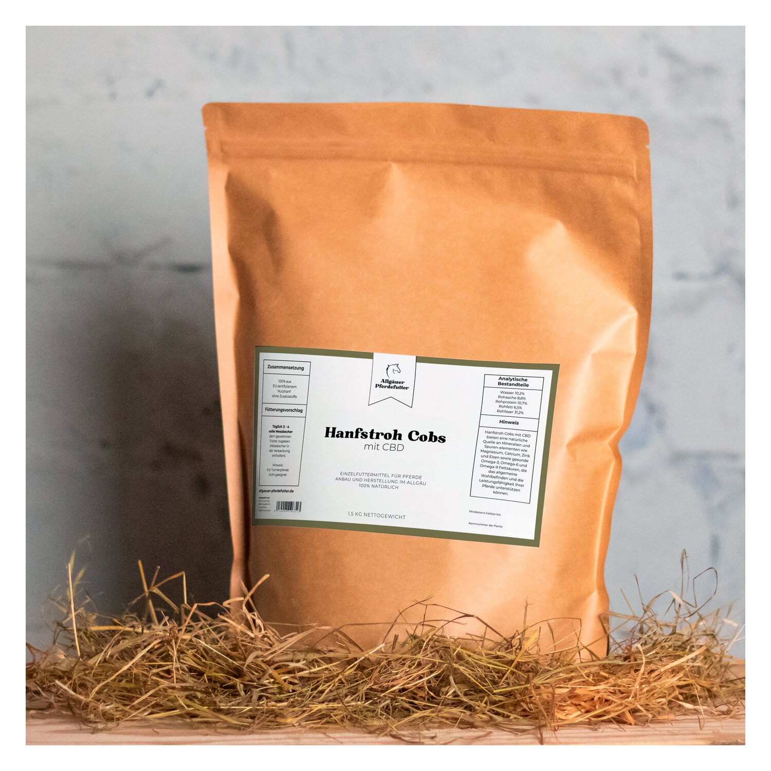 Allgäuer Pferdefutter Hanfstroh Cobs mit CBD – Ansicht 1
