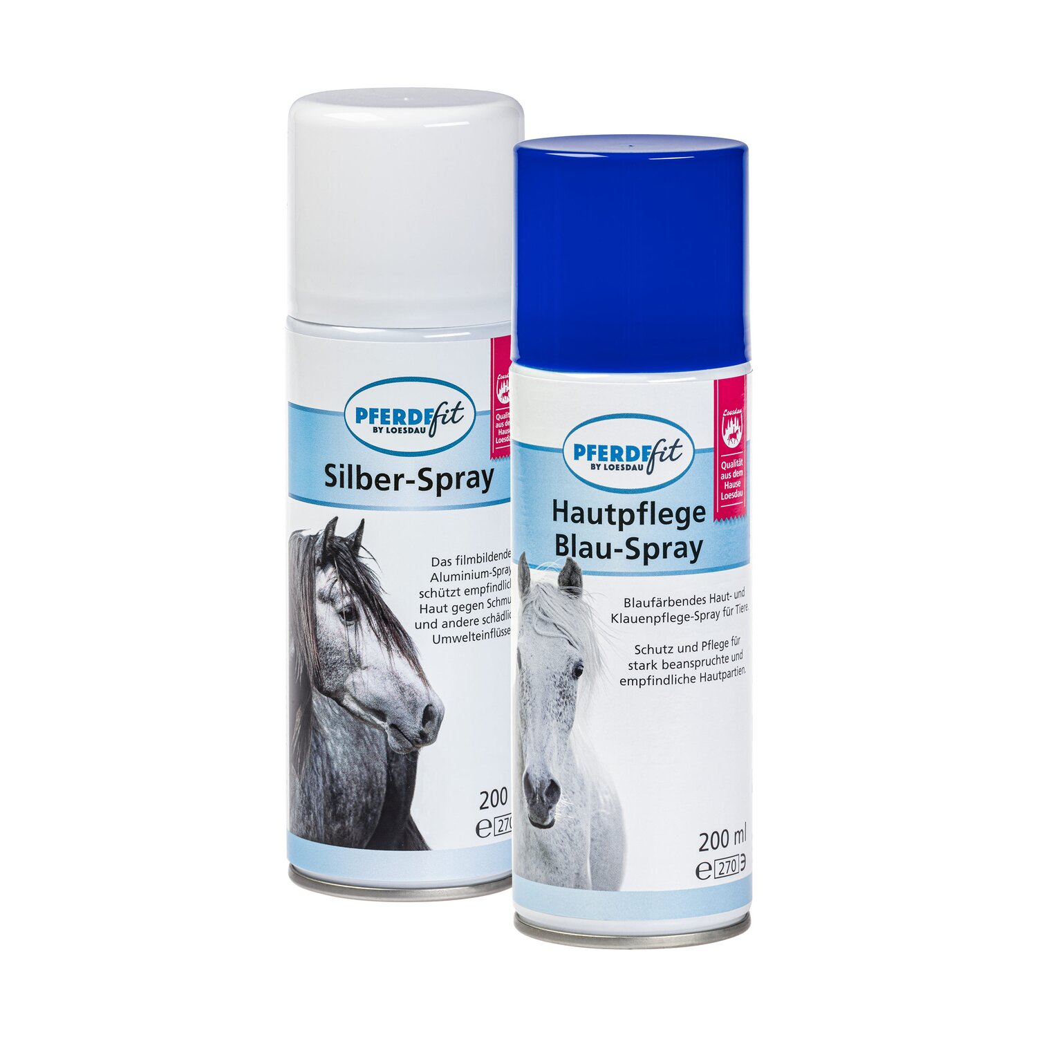 PFERDEfit by Loesdau Set Erste HIlfe, Silber-/Aluminiumspray + Hautpflege Blau-Spray-Set – Ansicht 1