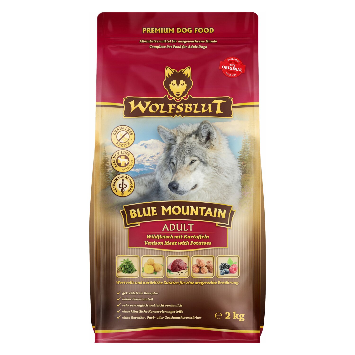 WOLFSBLUT Trockenfutter Adult Blue Mountain 2kg | Wild/Kartoffel
