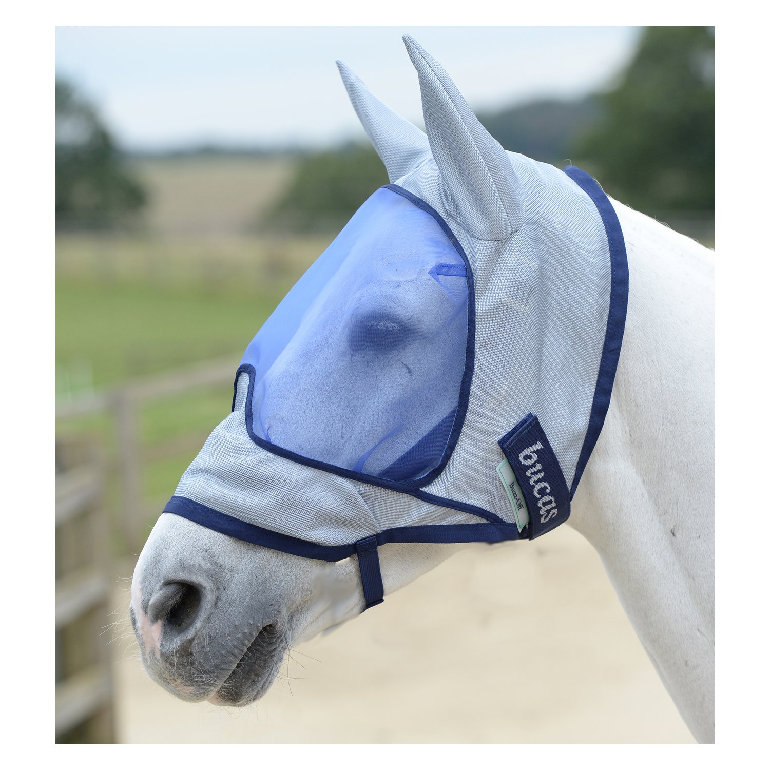 Fliegenmaske Lange Nase mit Ohren UV-Schutz für Pferde-Sommer Minze L 