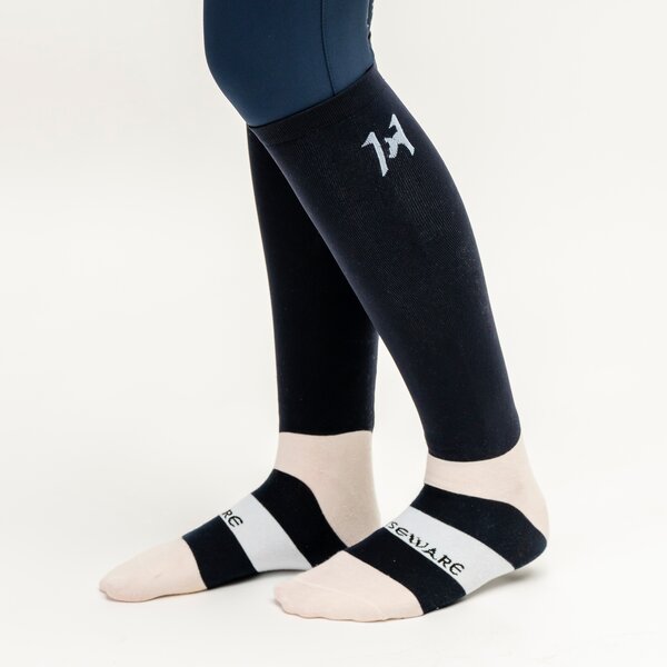HORSEWARE kniekousen Athletix navy stripe | 31-36