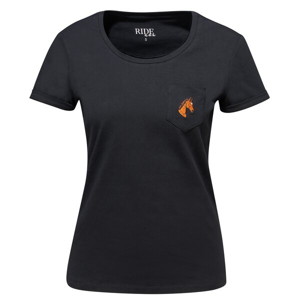 RIDE now T-shirt met paardenhoofd-borduursel 