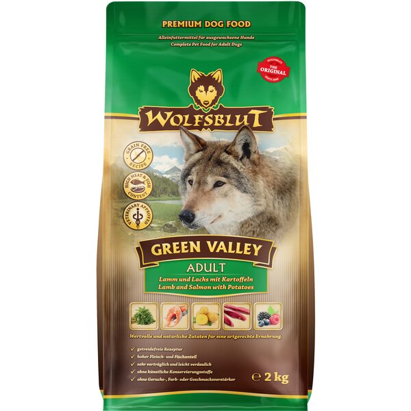 WOLFSBLUT Trockenfutter Adult Green Valley 2 kg | Lamm & Lachs