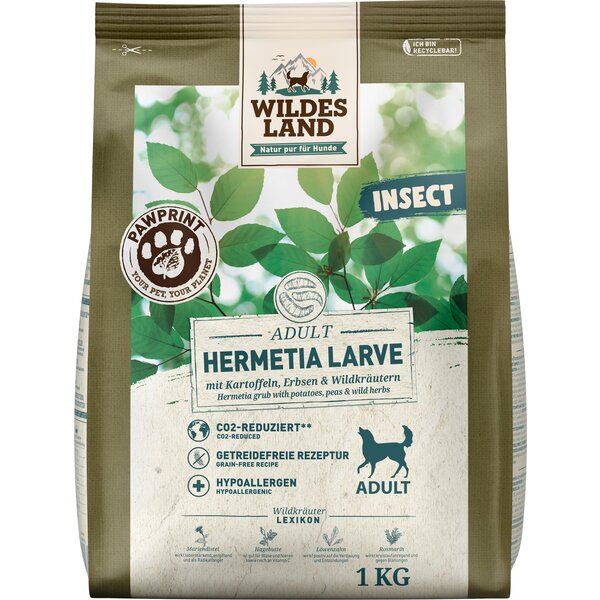 WILDES LAND Trockenfutter PawPrint Insect Adult 1 kg | Hermetia Larve