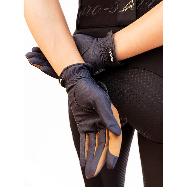 Roeckl rijhandschoenen Malta navy/caramel | 8,0