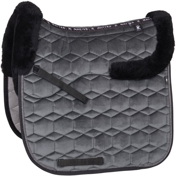 MATTES Samt-Schabracke mit Lammfell graphite/schwarz | Warmblut/Dressur