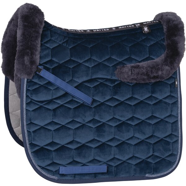 MATTES Samt-Schabracke mit Lammfell navy/navy | Warmblut/Springen