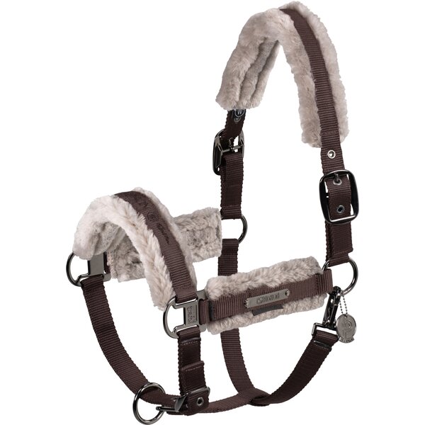 ESKADRON Platinum Halfter Double Pin Girth FauxFur teak brown | Pony